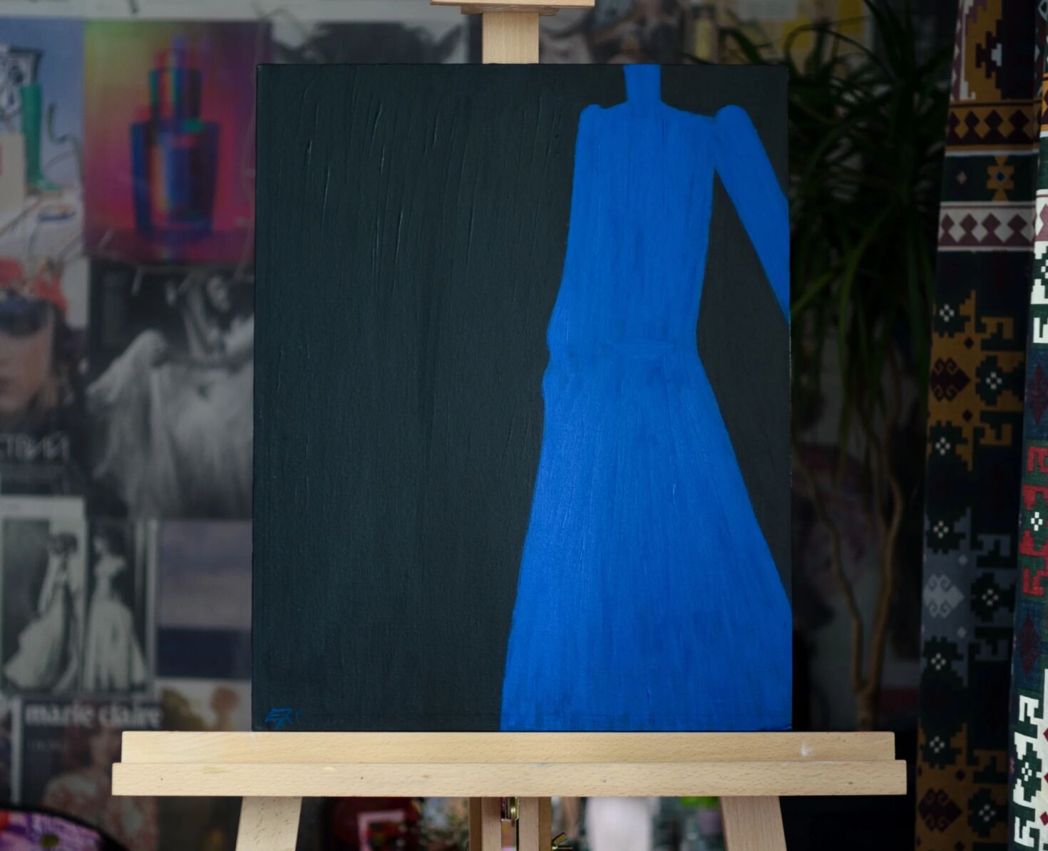 Синее платье, холст/акрил